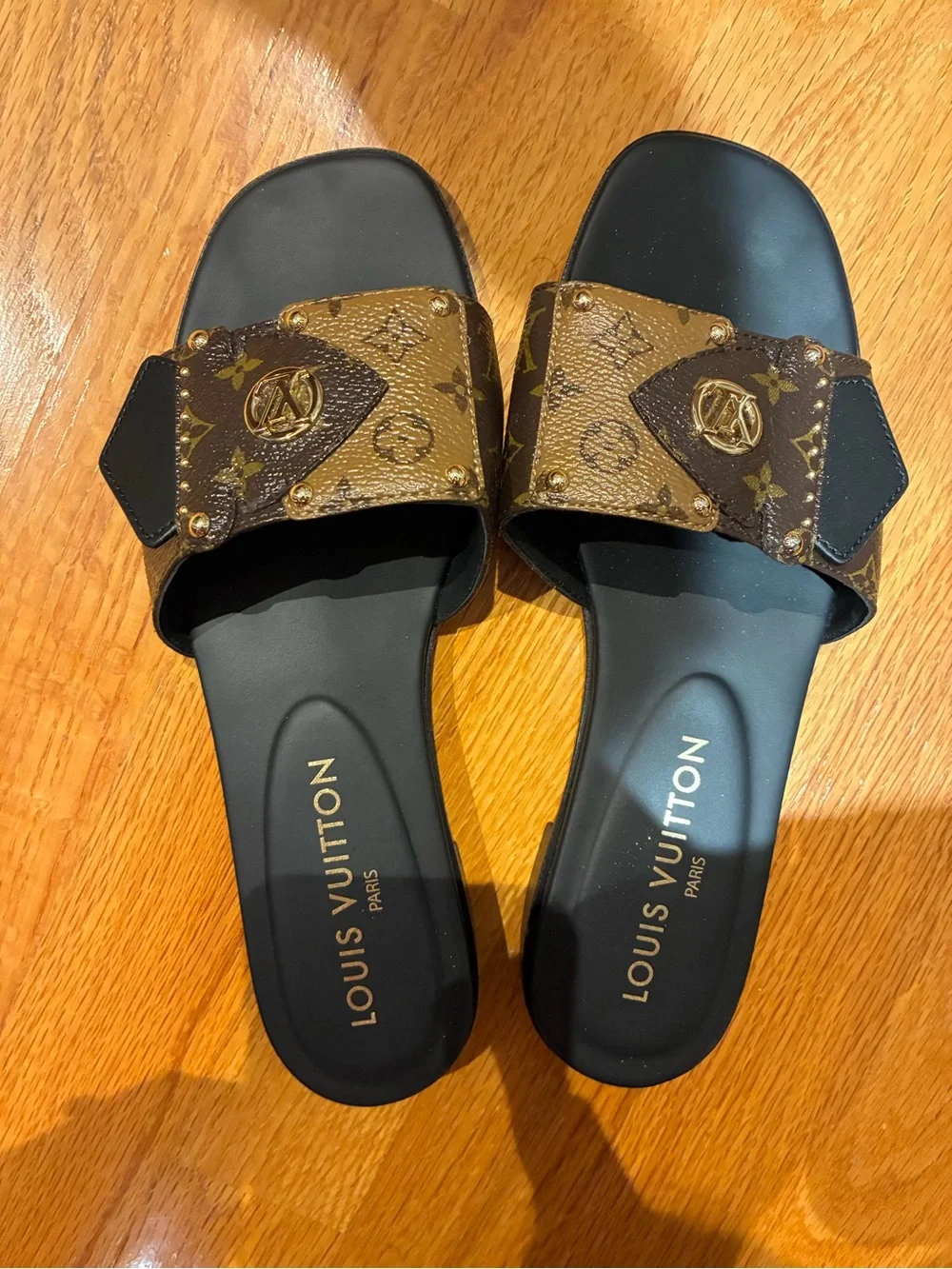 Louis Vuitton Brown and Black Monogram Slide Sandals
